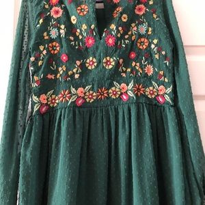 Zara embroidered floral chiffon dot dress